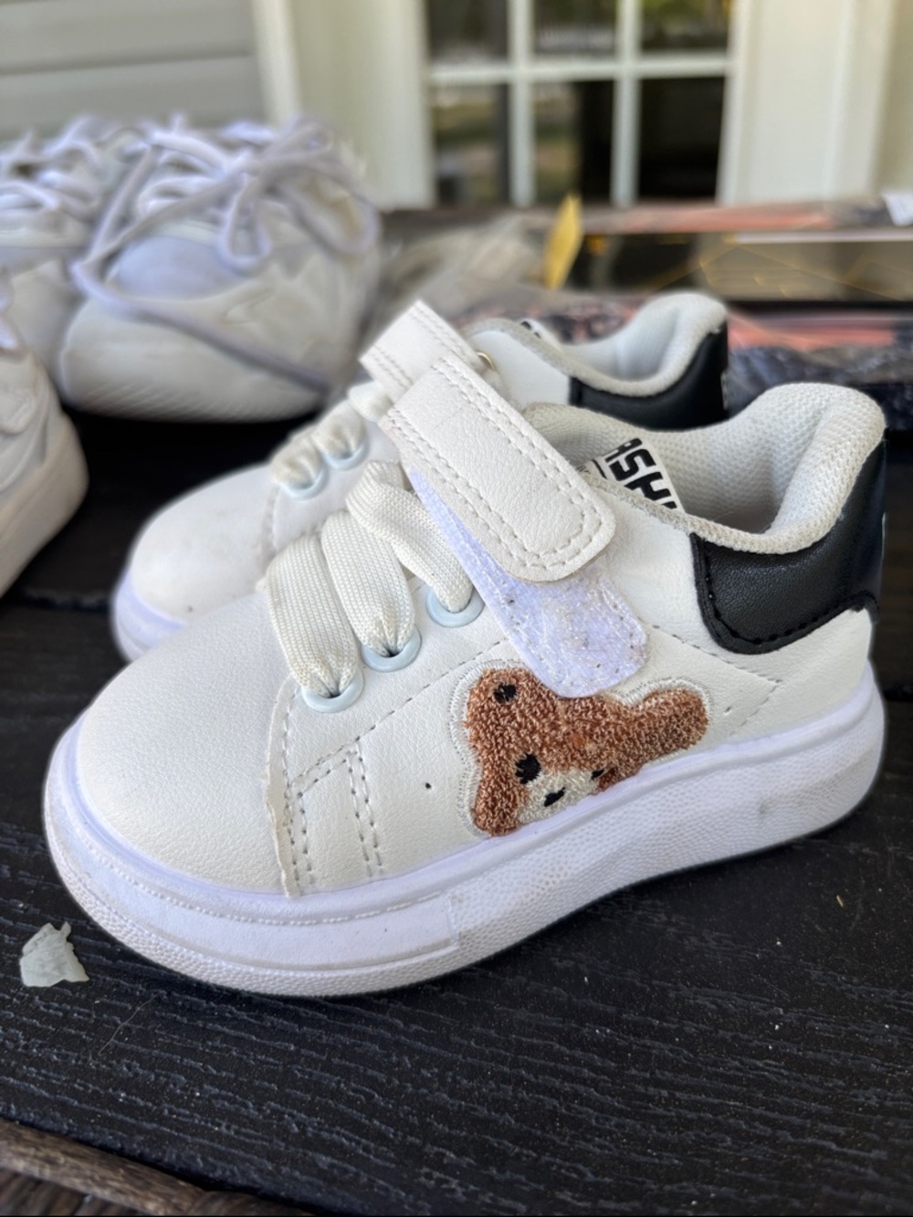 Kids White Sneakers with Teddy Patch